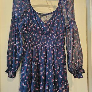 Floral mini dress with sheer sleeves